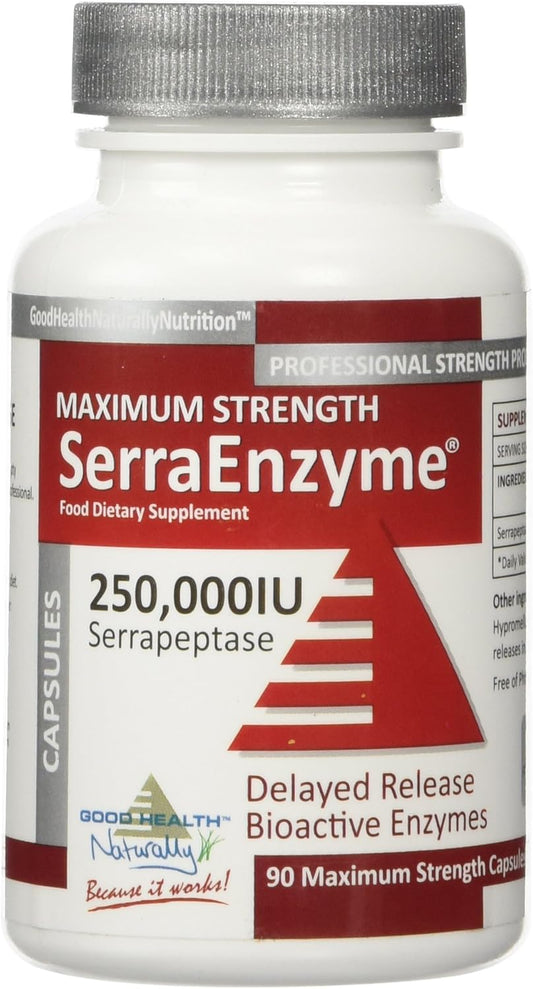 Maximum Strength Serra Enzyme Serrapeptase Supplement for Clear Lungs and Sinuses - 250,000 IU Proteolytic Cleanse | 90 Capsules