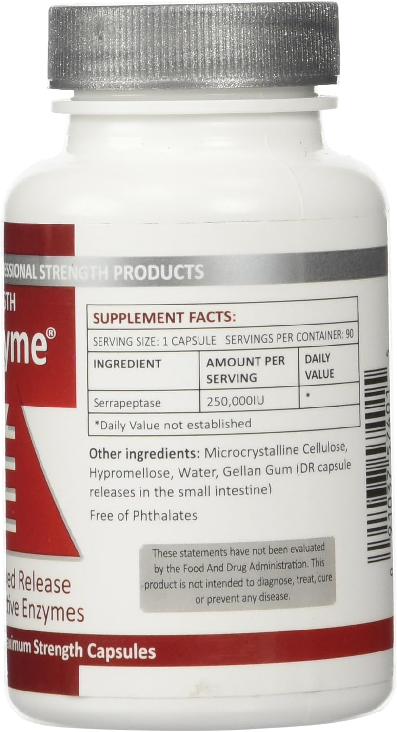 Maximum Strength Serra Enzyme Serrapeptase Supplement for Clear Lungs and Sinuses - 250,000 IU Proteolytic Cleanse | 90 Capsules