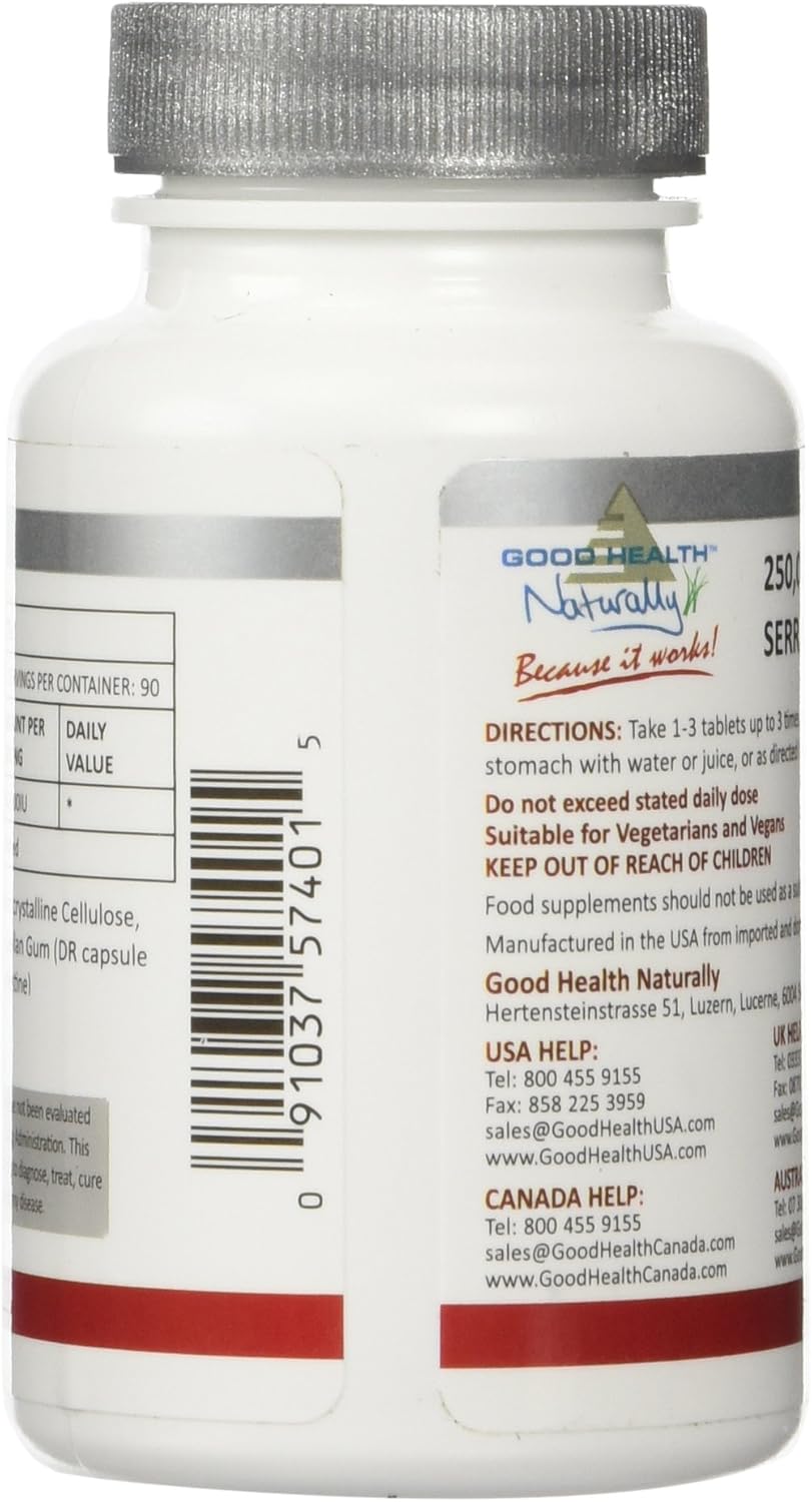 Maximum Strength Serra Enzyme Serrapeptase Supplement for Clear Lungs and Sinuses - 250,000 IU Proteolytic Cleanse | 90 Capsules