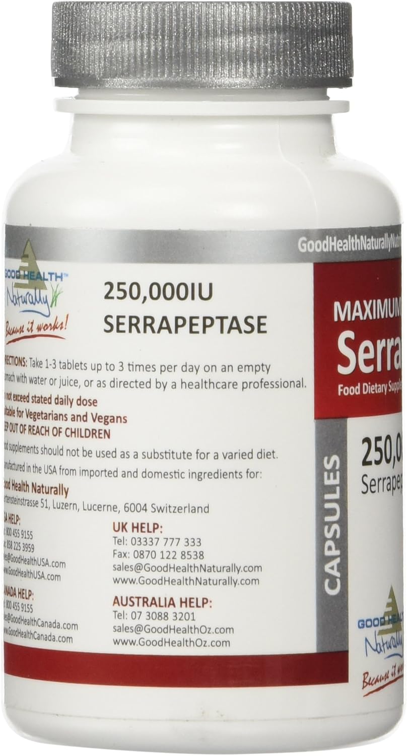 Maximum Strength Serra Enzyme Serrapeptase Supplement for Clear Lungs and Sinuses - 250,000 IU Proteolytic Cleanse | 90 Capsules