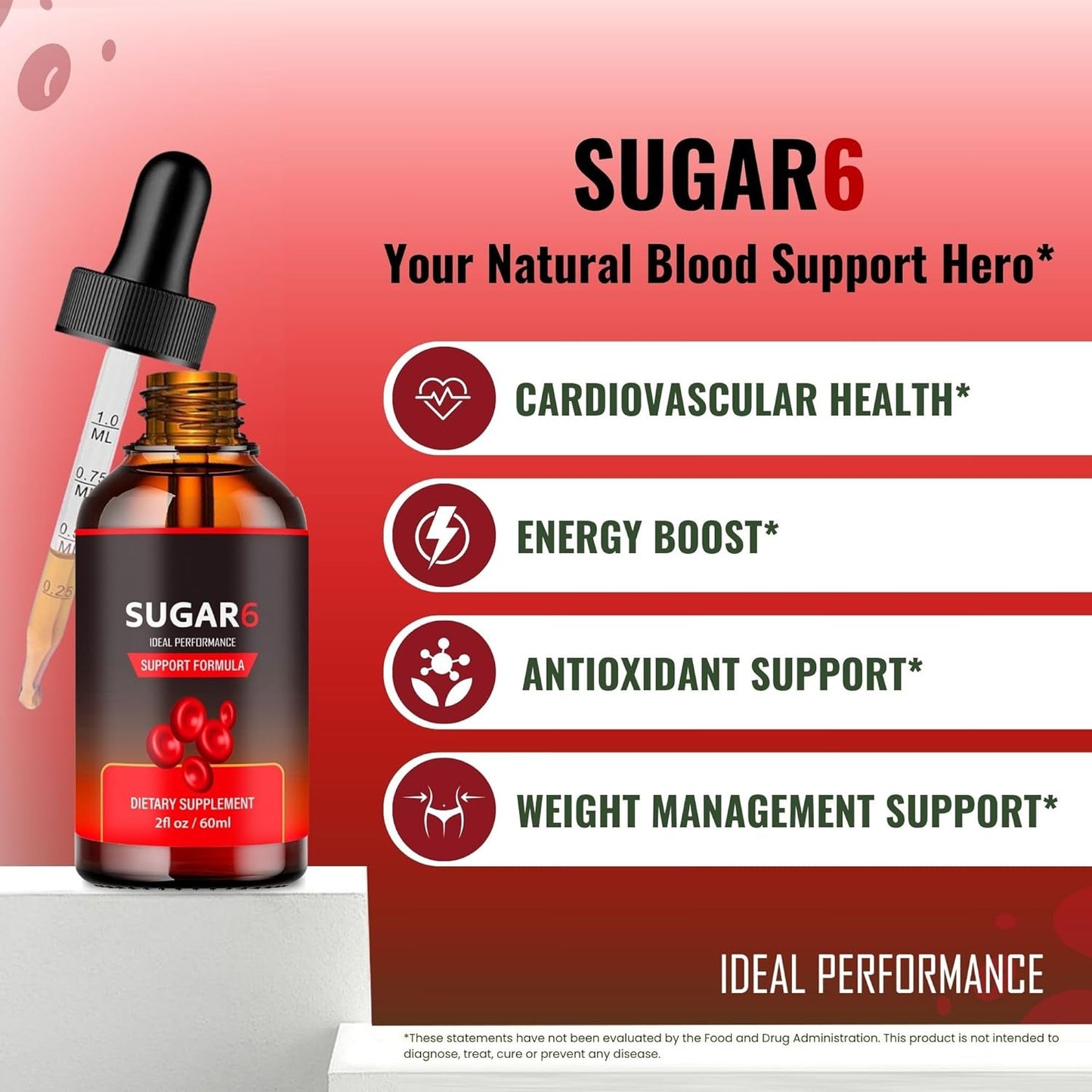 Maximum Strength Sugar 6 Drops - All Natural Blood Sugar Support Supplement Liquid Drops for Ideal Performance and Wellness