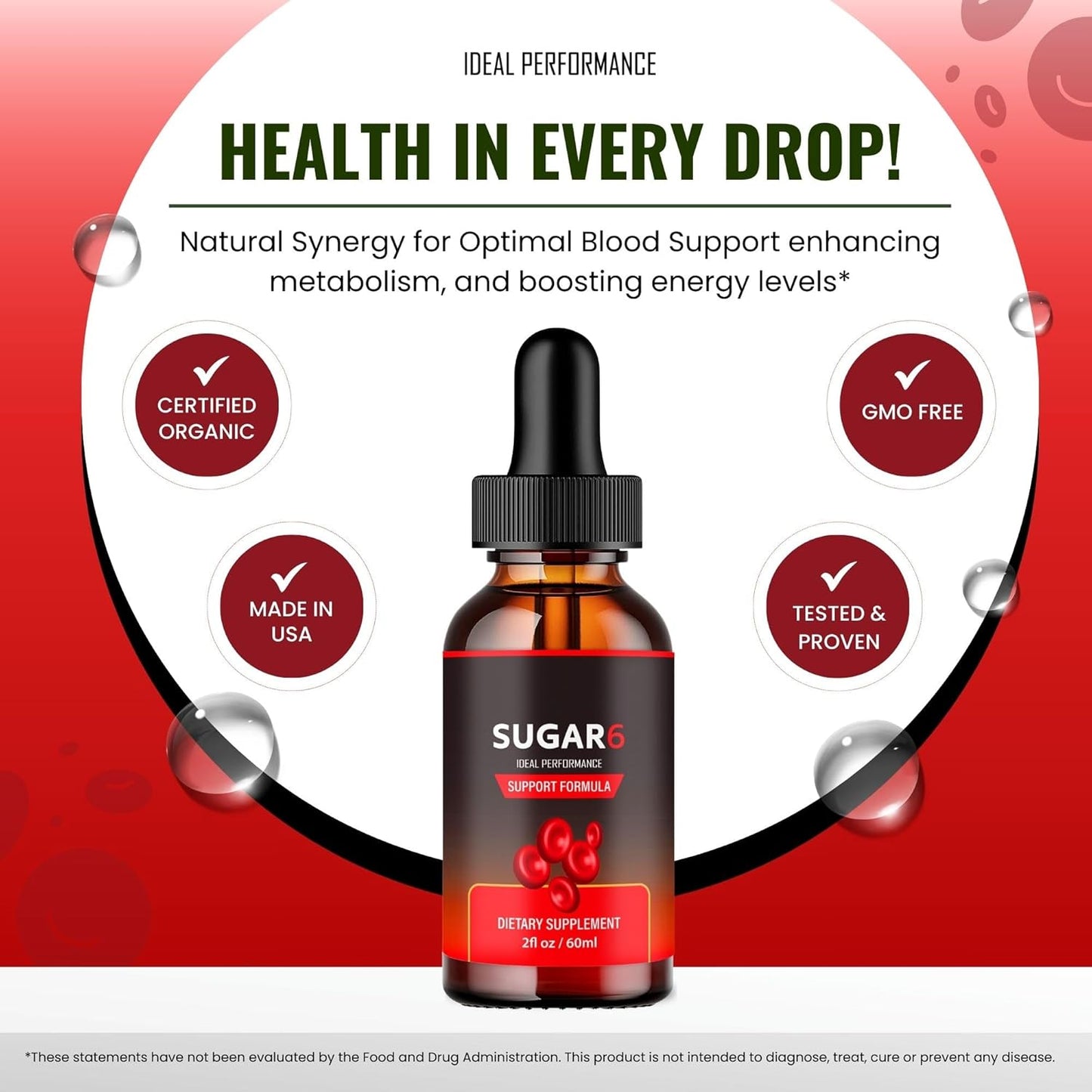Maximum Strength Sugar 6 Drops - All Natural Blood Sugar Support Supplement Liquid Drops for Ideal Performance and Wellness