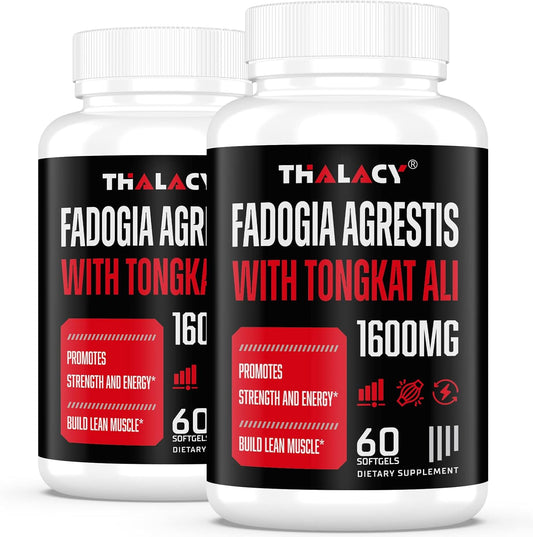 Maximum Strength Thalacy 1600mg Fadogia Agrestis & Tongkat Ali Supplement for Men - Ashwagandha Extract, 120 Softgels