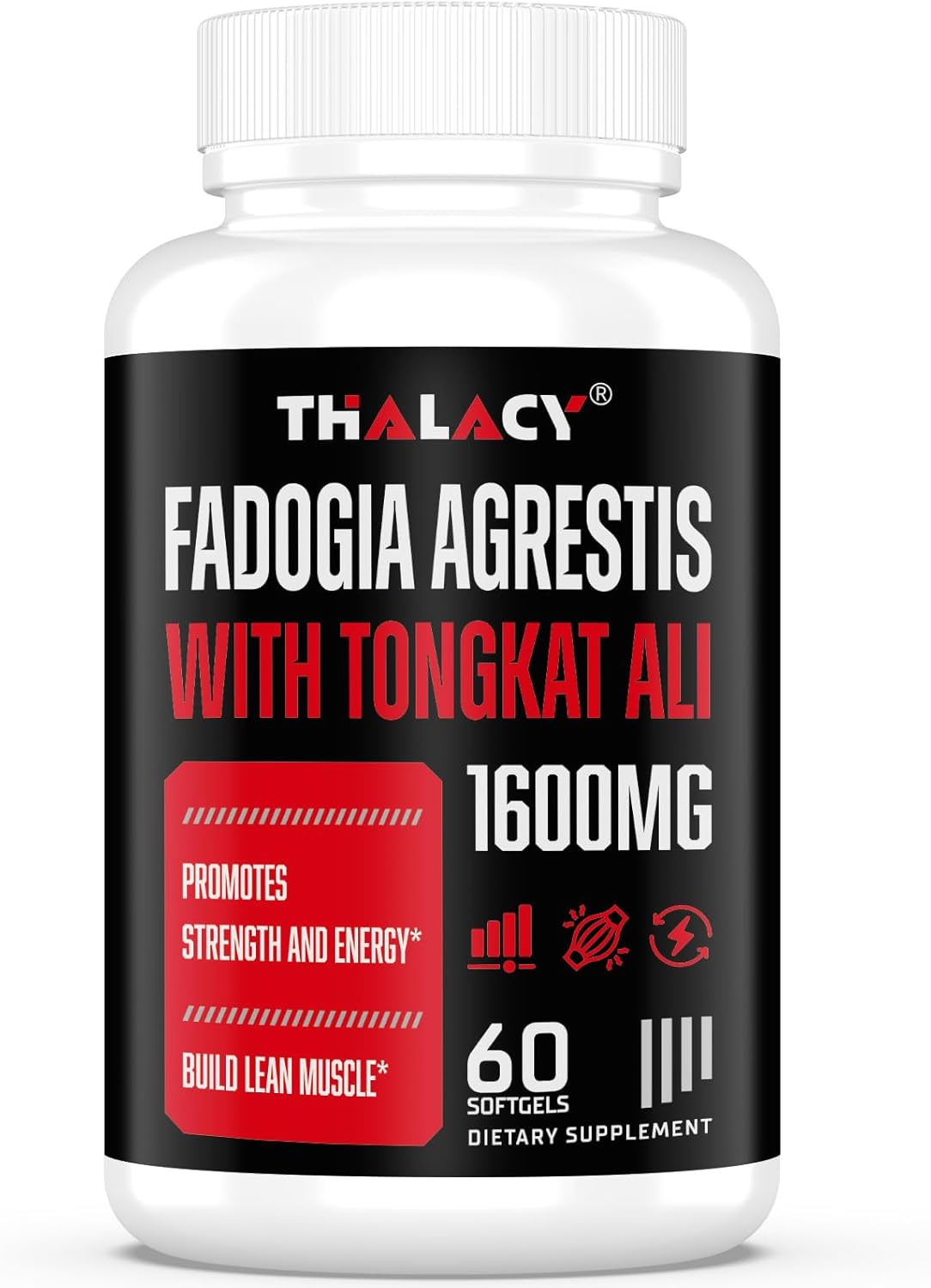 Maximum Strength Thalacy 1600mg Fadogia Agrestis & Tongkat Ali Supplement for Men - 60 Softgels with Ashwagandha Extract