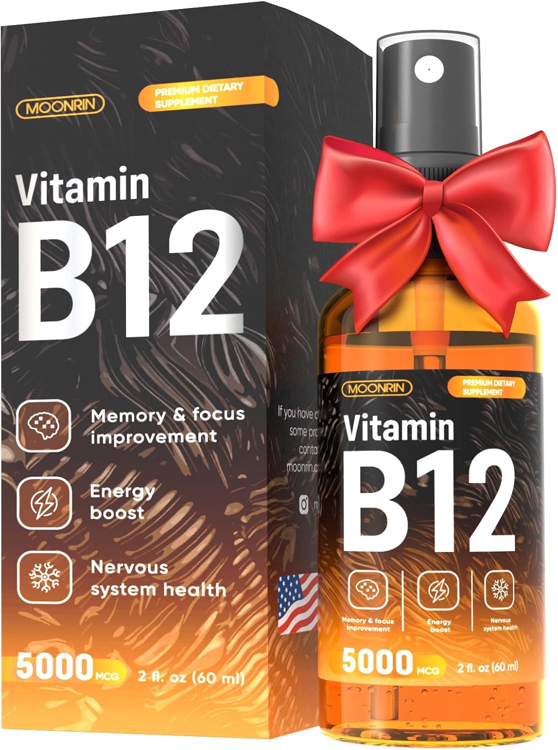 Maximum Strength Vegan B12 Liquid Spray for Energy, Brain, Memory, Mood - 2 Fl Oz Sublingual Vitamin B12 Supplement