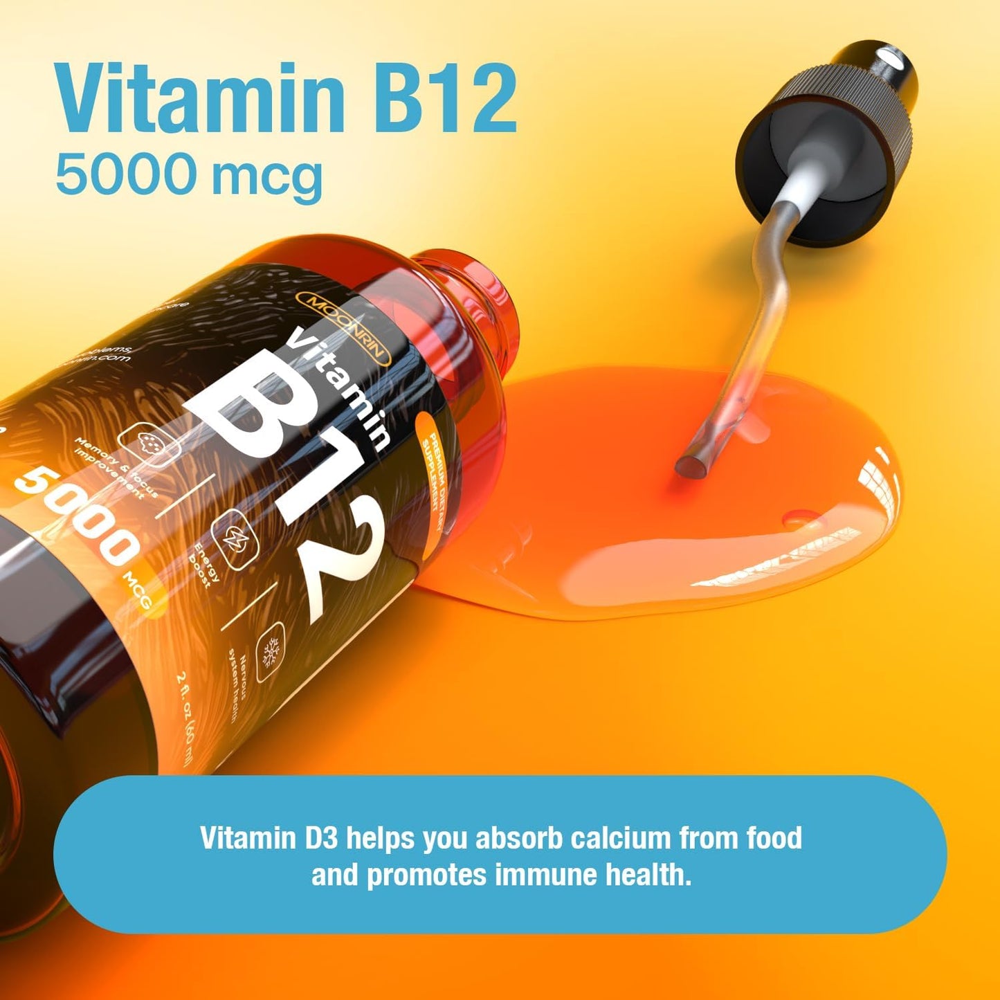 Maximum Strength Vegan B12 Liquid Spray for Energy, Brain, Memory, Mood - 2 Fl Oz Sublingual Vitamin B12 Supplement