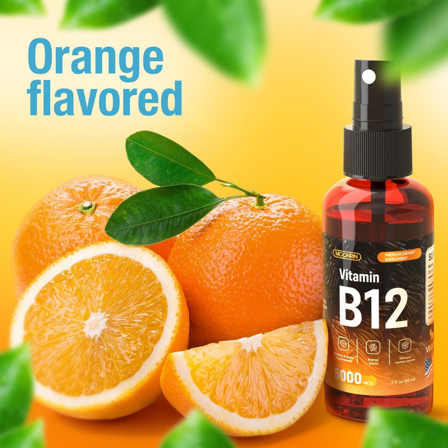 Maximum Strength Vegan B12 Liquid Spray for Energy, Brain, Memory, Mood - 2 Fl Oz Sublingual Vitamin B12 Supplement