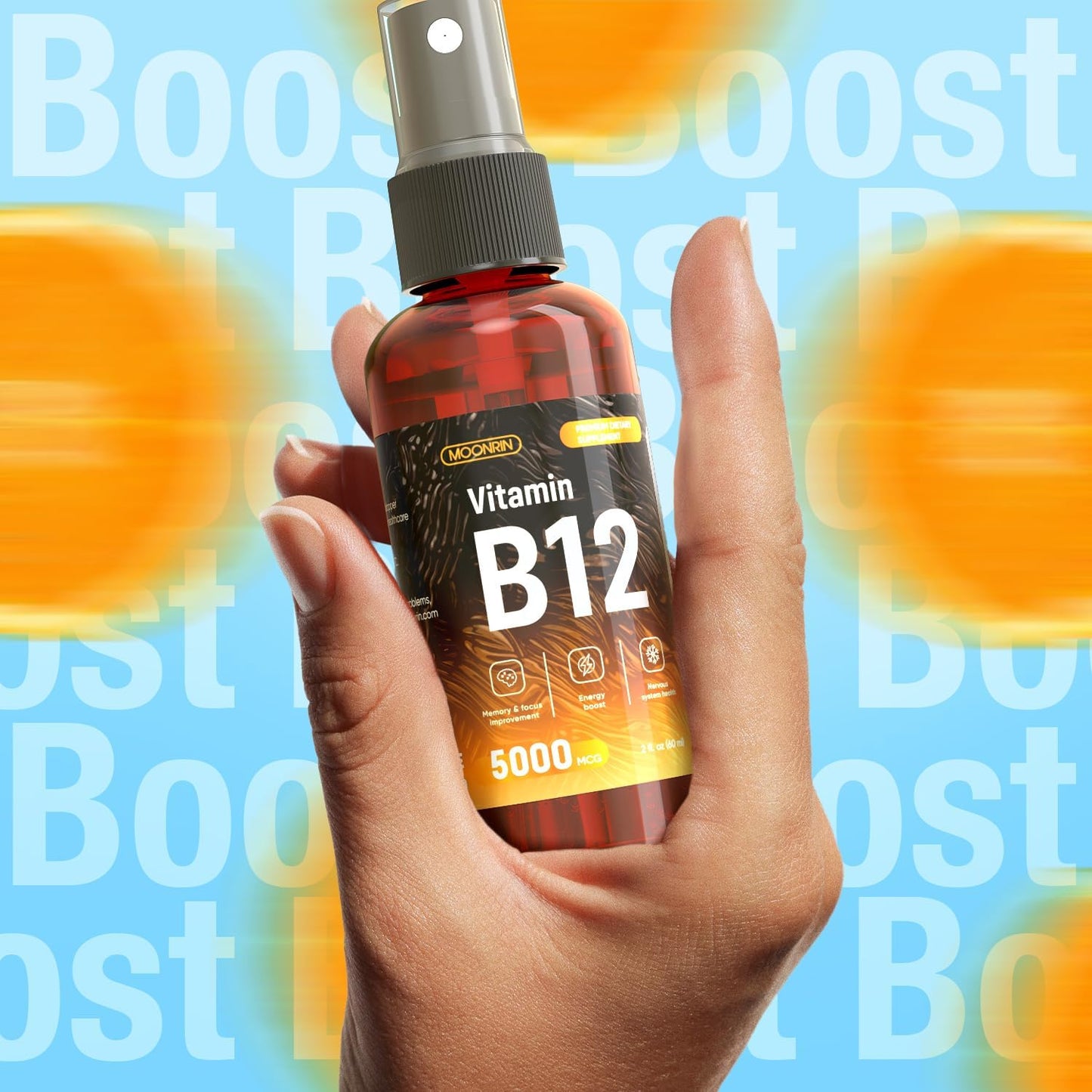 Maximum Strength Vegan B12 Liquid Spray for Energy, Brain, Memory, Mood - 2 Fl Oz Sublingual Vitamin B12 Supplement