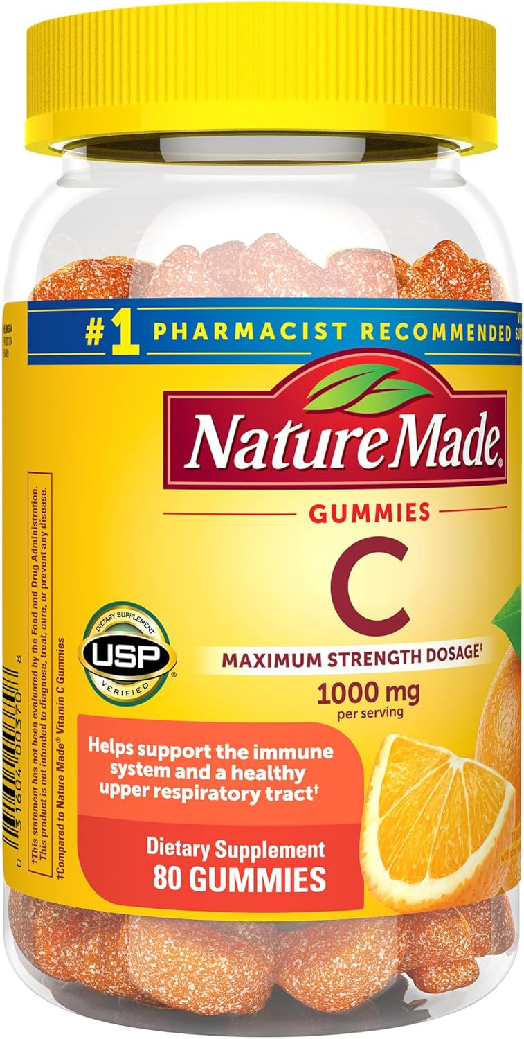 Maximum Strength Vitamin C Gummies 1000mg - Immune Support for Adults - 80 Gummies, 20 Day Supply