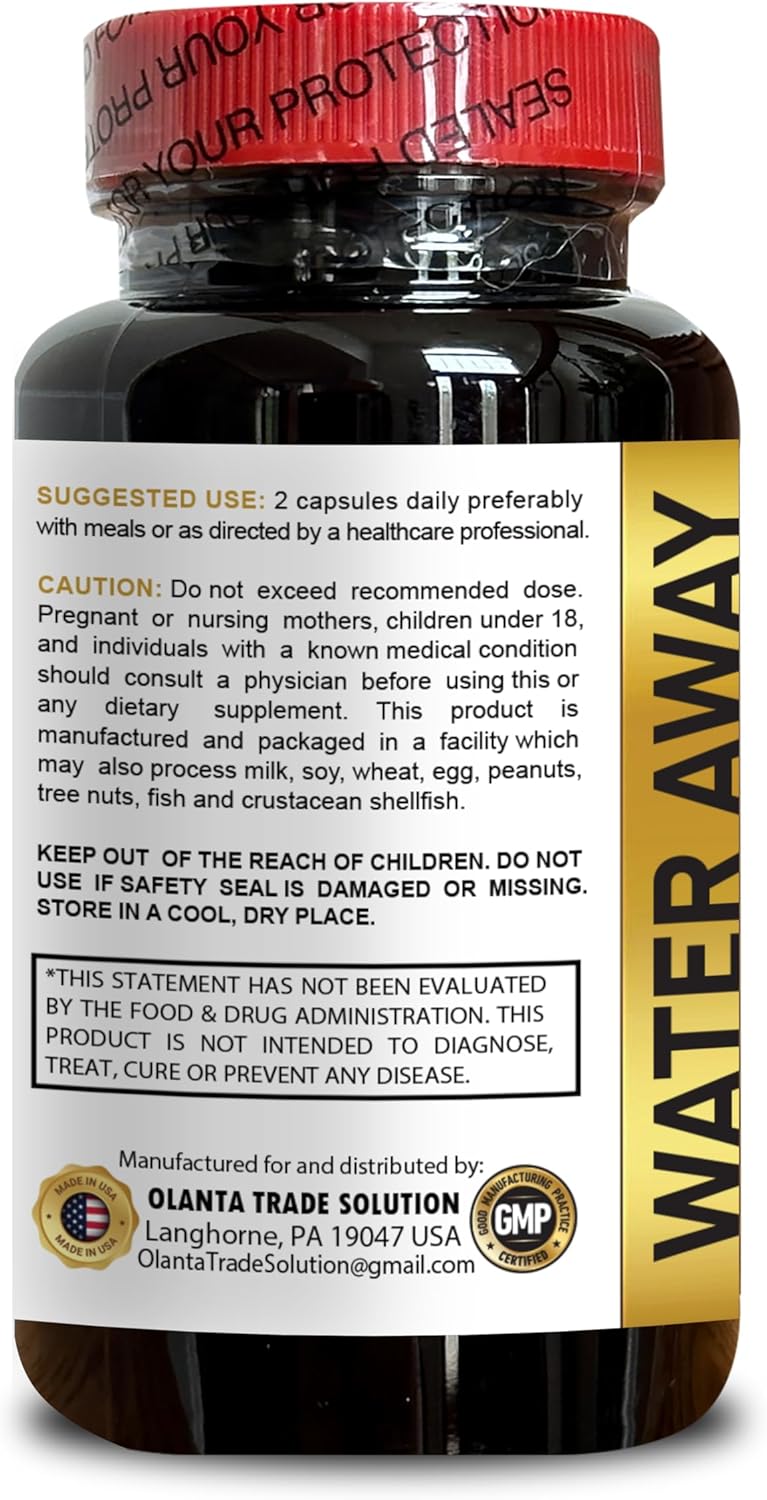 Maximum Strength Water Away Pills for Water Retention Relief - Natural Diuretics with Vitamins - Fast Acting Bloating Relief - Citric Acid and Celery Seed Formula - 1 Bottle