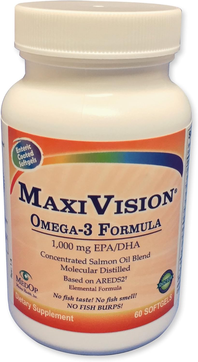 MaxiVision® MaxiTears Omega-3 Fish Oil Supplement (60 Softgels) for Eye Health & Dry Eye - Enteric Coated Omega-3 Formula