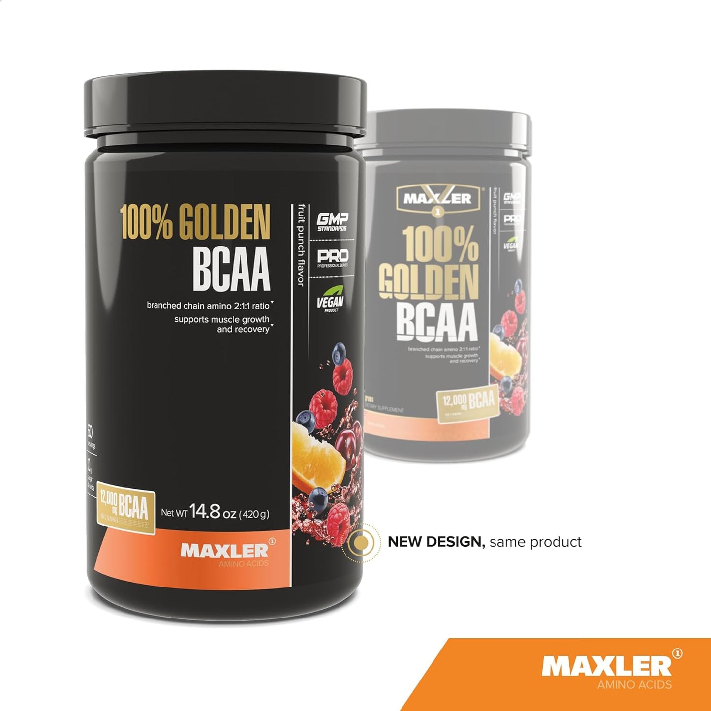 Maxler Golden BCAA Powder: Vegan Intra & Post Workout Drink for Muscle Recovery & Growth - Fruit Punch - 60 Servings