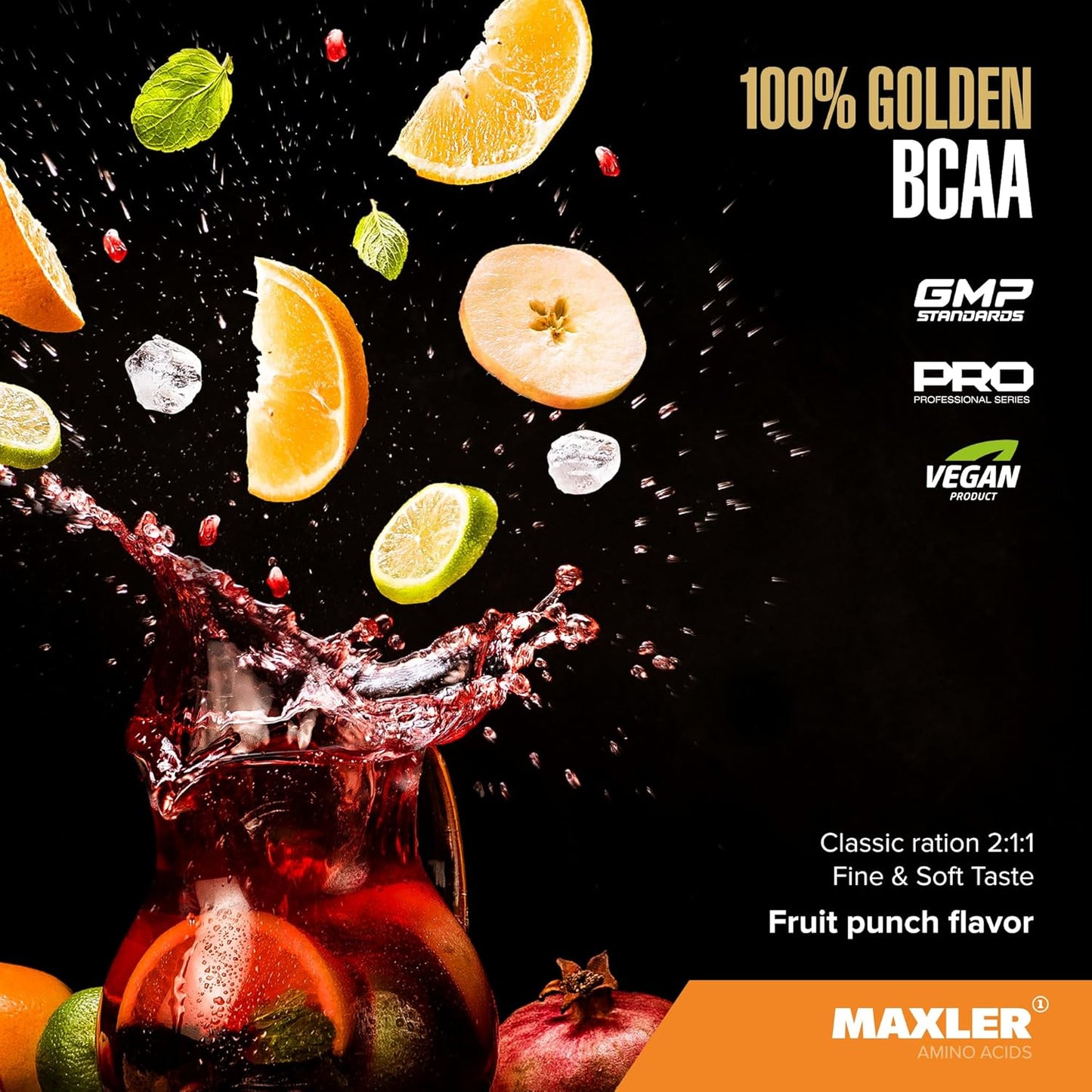 Maxler Golden BCAA Powder: Vegan Intra & Post Workout Drink for Muscle Recovery & Growth - Fruit Punch - 60 Servings