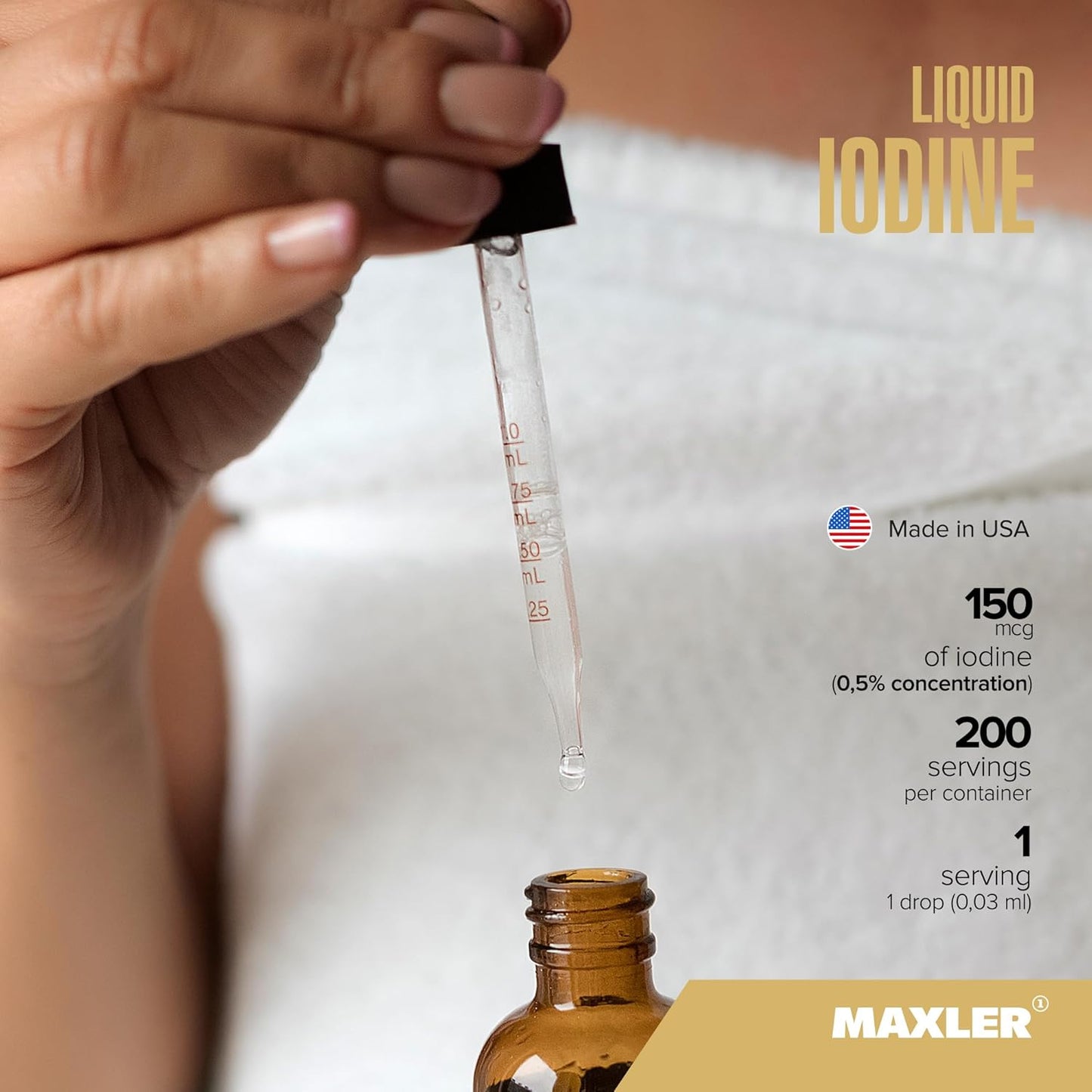Maxler Liquid Iodine Drops (0.5%) - Vegan Thyroid Support Supplement with 150 mcg Potassium Iodide - GMO-Free Wild Berry Flavor