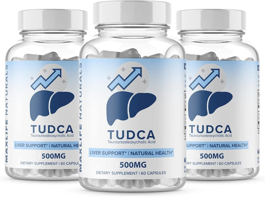 MAXLIFE NATURALS 3 Pack Tudca Liver Support Supplement 500mg - 180 Servings Liver Cleanse & Rescue Aid - Bile Salts for Liver Detox - Tauroursodeoxycholic Acid Supplement