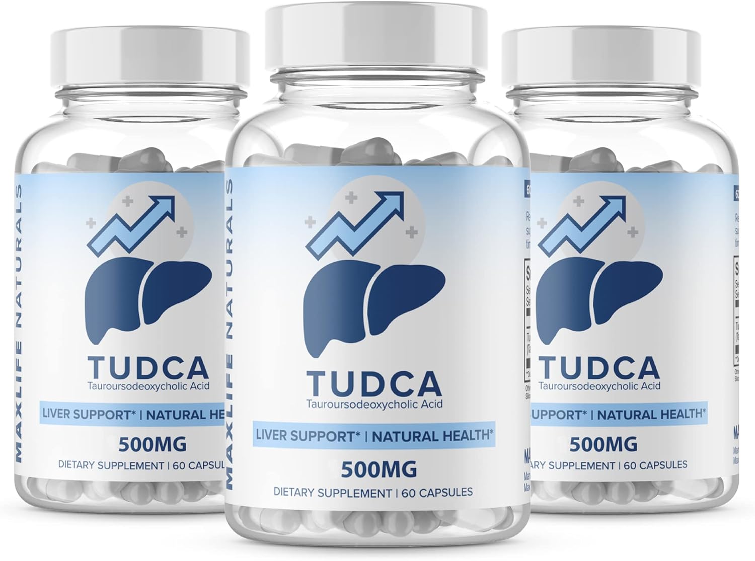 MAXLIFE NATURALS 3 Pack Tudca Liver Support Supplement 500mg - 180 Servings Liver Cleanse & Rescue Aid - Bile Salts for Liver Detox - Tauroursodeoxycholic Acid Supplement