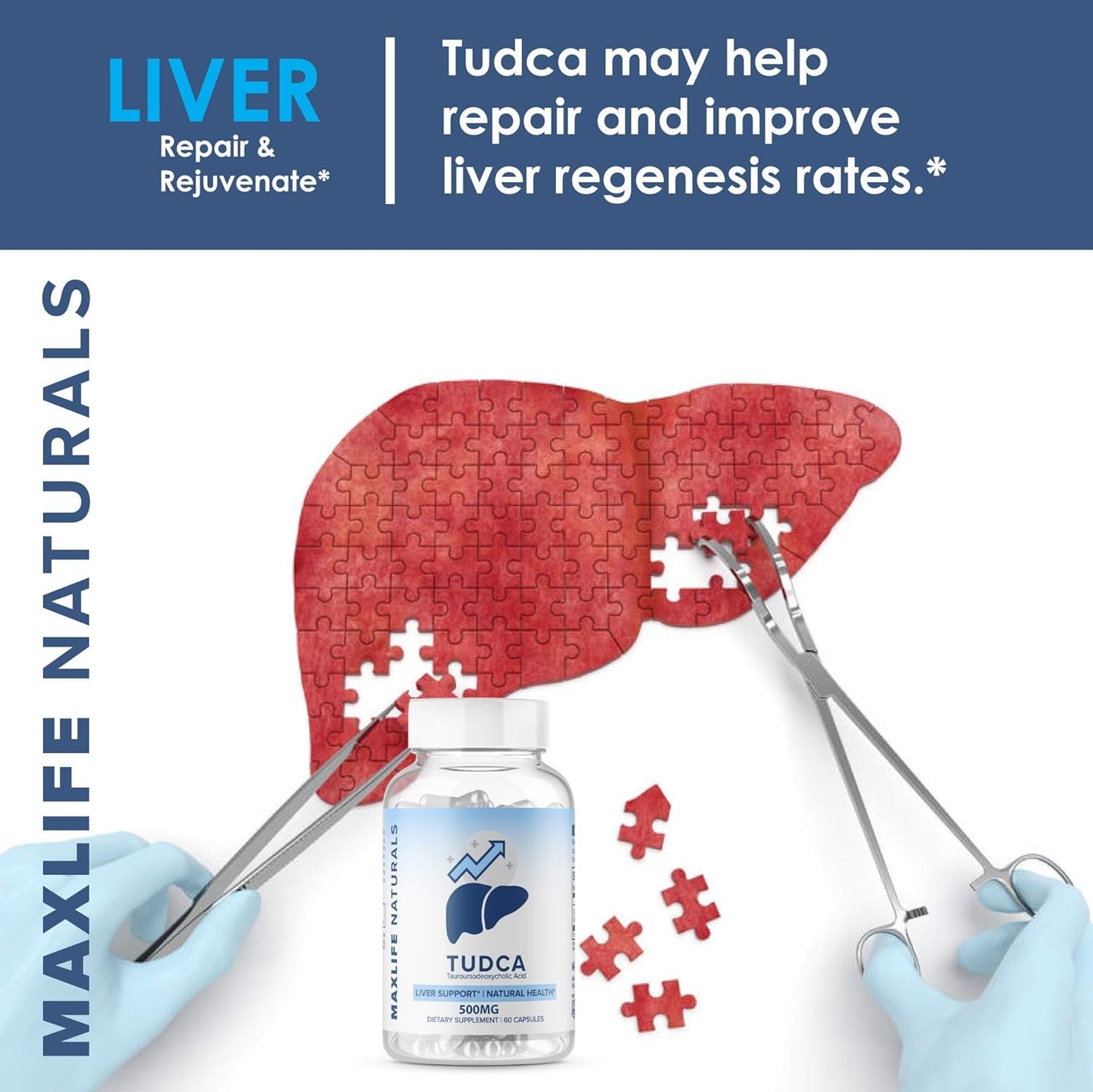 MAXLIFE NATURALS 3 Pack Tudca Liver Support Supplement 500mg - 180 Servings Liver Cleanse & Rescue Aid - Bile Salts for Liver Detox - Tauroursodeoxycholic Acid Supplement