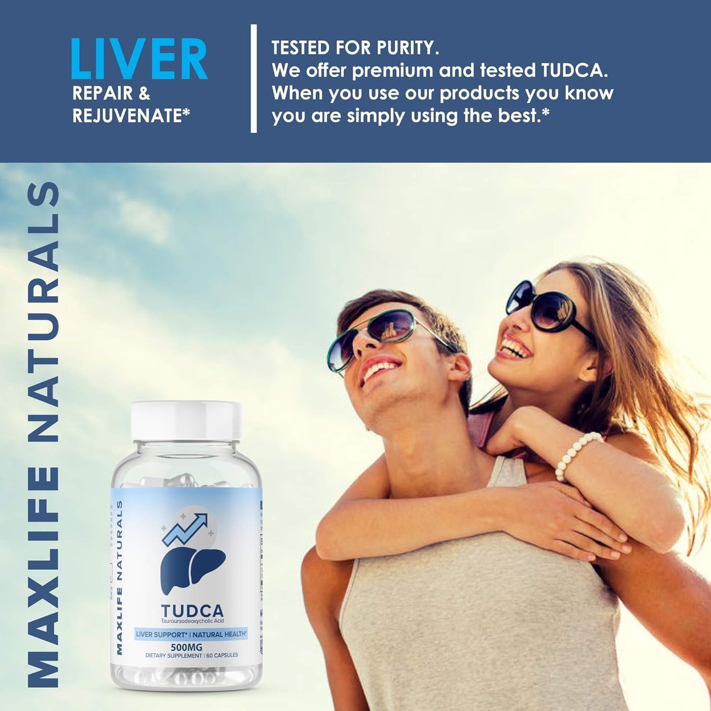 MAXLIFE NATURALS 3 Pack Tudca Liver Support Supplement 500mg - 180 Servings Liver Cleanse & Rescue Aid - Bile Salts for Liver Detox - Tauroursodeoxycholic Acid Supplement