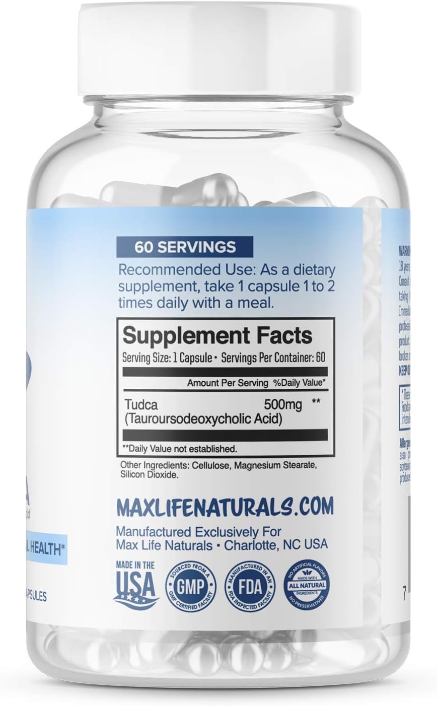 MAXLIFE NATURALS 3 Pack Tudca Liver Support Supplement 500mg - 180 Servings Liver Cleanse & Rescue Aid - Bile Salts for Liver Detox - Tauroursodeoxycholic Acid Supplement