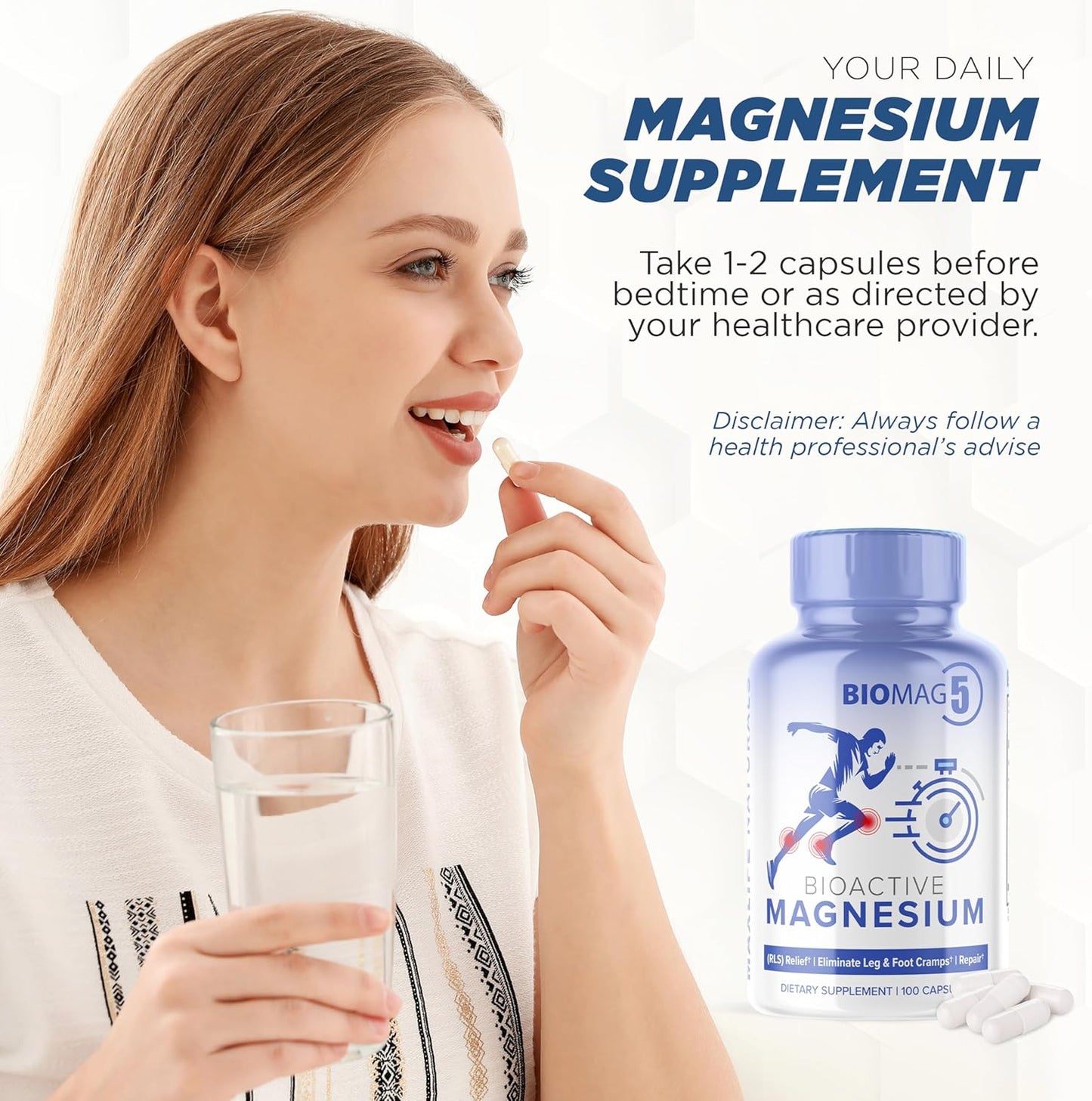 MAXLIFE NATURALS BioMag 5 Magnesium Complex Supplement - Restless Leg Syndrome Support - 100 Capsules