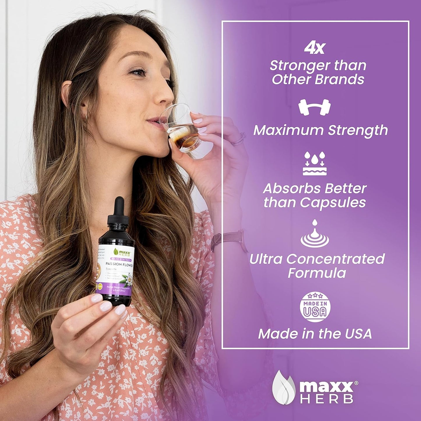 Maxx Herb Passion Flower Extract - High-Potency Liquid for Stress Relief and Relaxation, Alcohol-Free - 4 Bottles, 4 Oz Each (240 Servings)