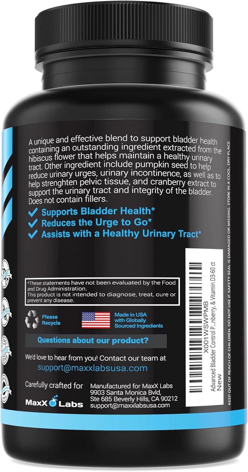 MaxX Labs Bladder Control Supplements with Vitamin D3 K2 3000 IU & MK-7 from Natto - Supports Bone, Teeth, Heart, Immunity - 60Ct + 90Ct