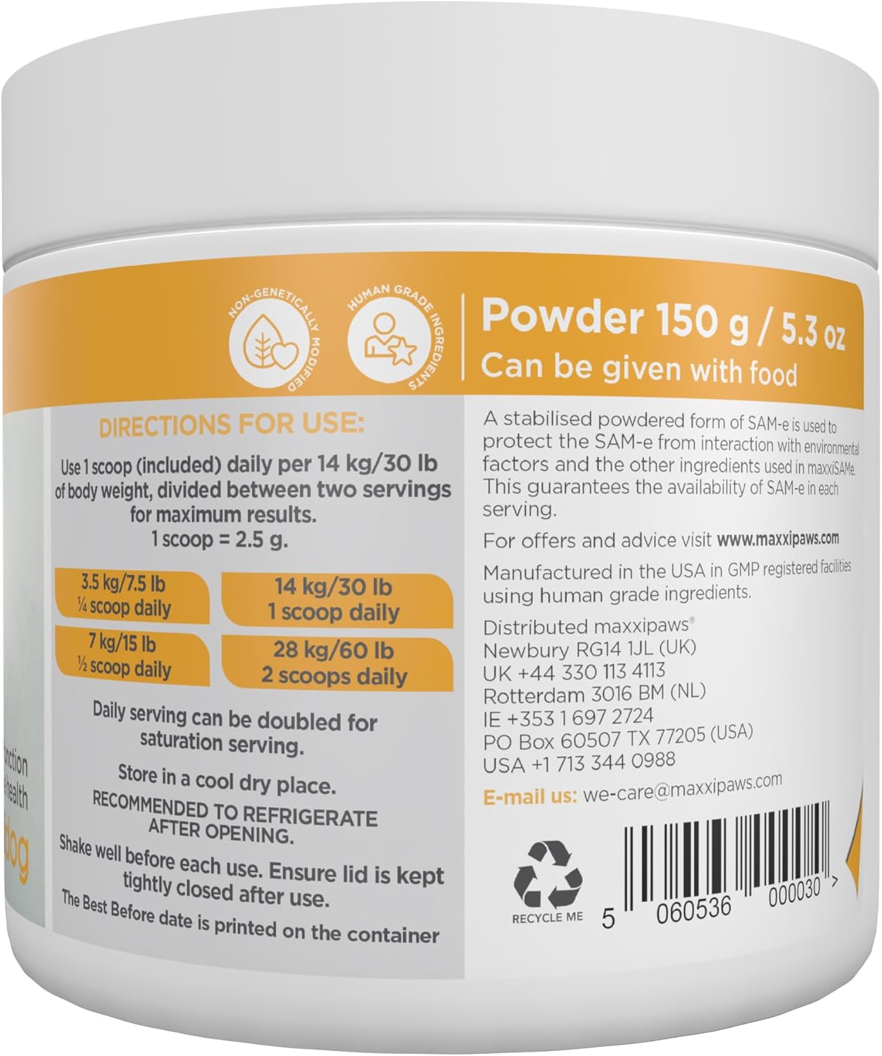maxxipaws SAM-e Powder Supplement for Dogs - Liver, Cognitive & Joint Support - 5.3oz
