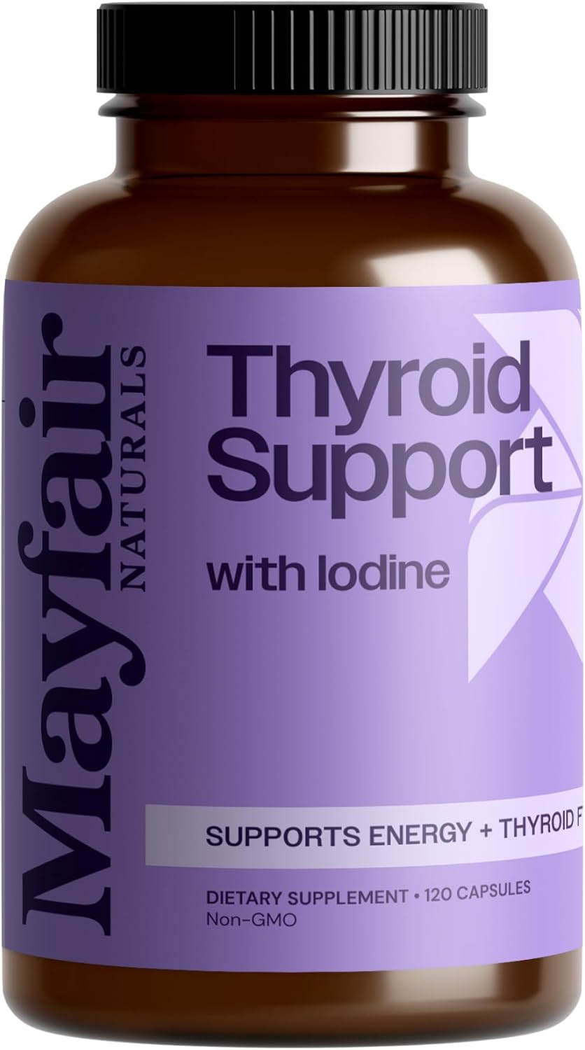 Mayfair Naturals Thyroid Support Supplement with Iodine for Energy and Thyroid Health - 120 Capsules for Men and Women