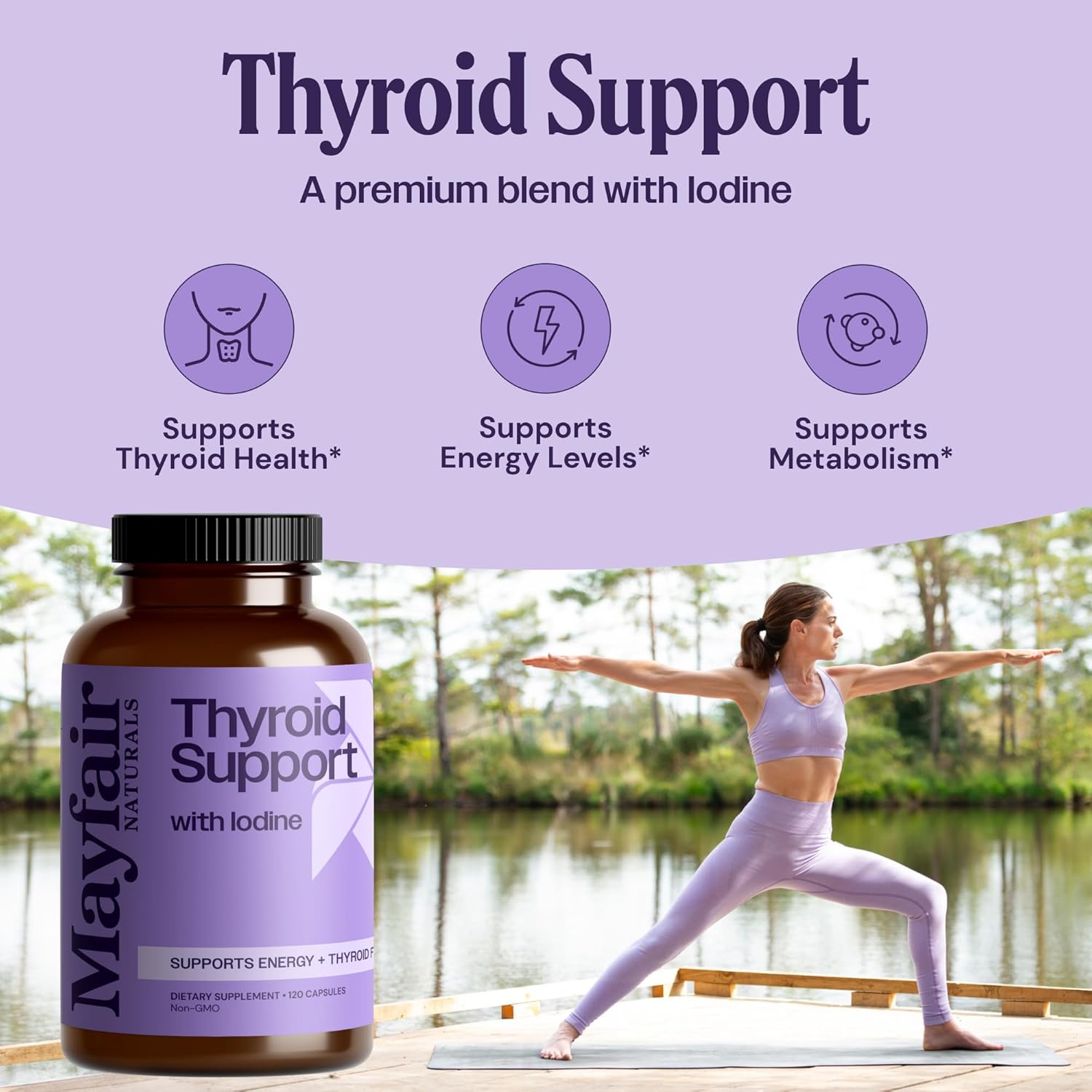 Mayfair Naturals Thyroid Support Supplement with Iodine for Energy and Thyroid Health - 120 Capsules for Men and Women