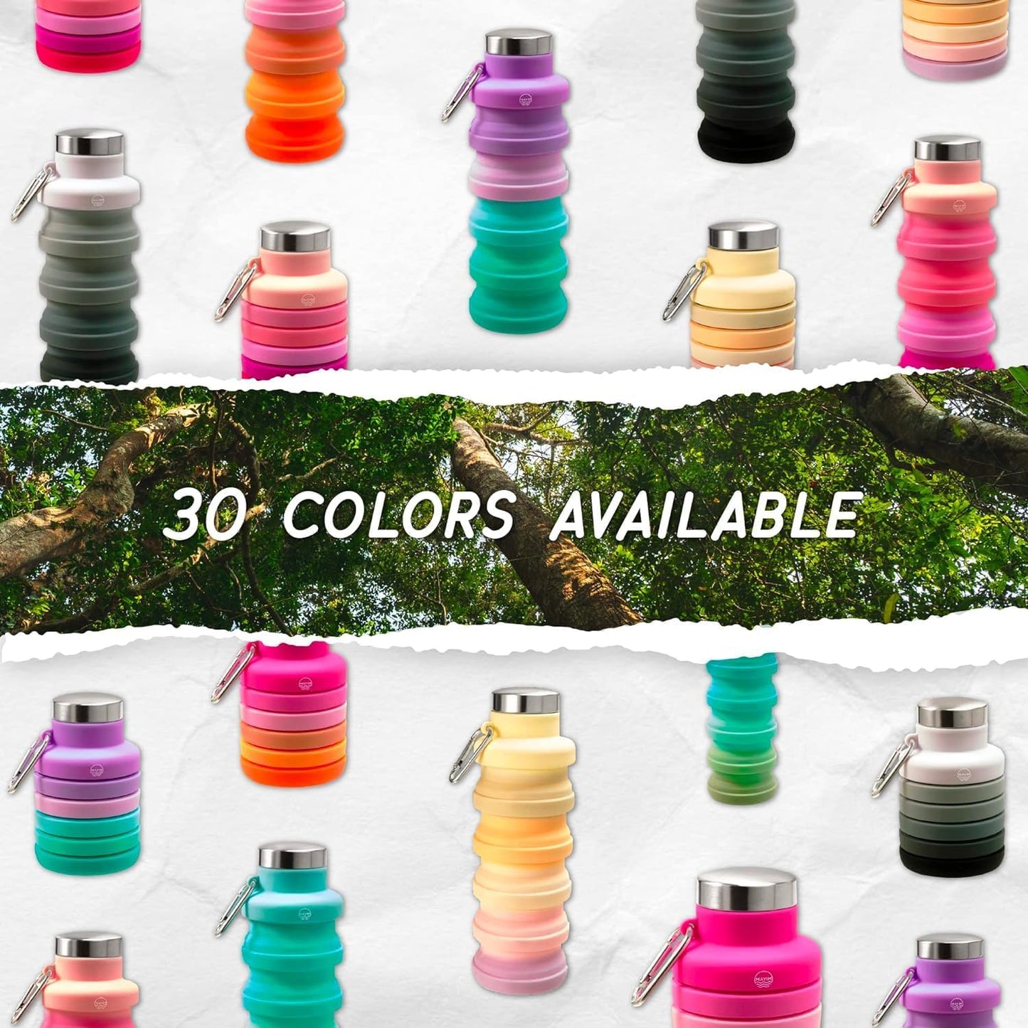 Mayim Collapsible Silicone Travel Tumbler with Clip - Reusable Portable Sport Water Bottle for Gym, Camping, Hiking - 17 Oz Red Tie Dye