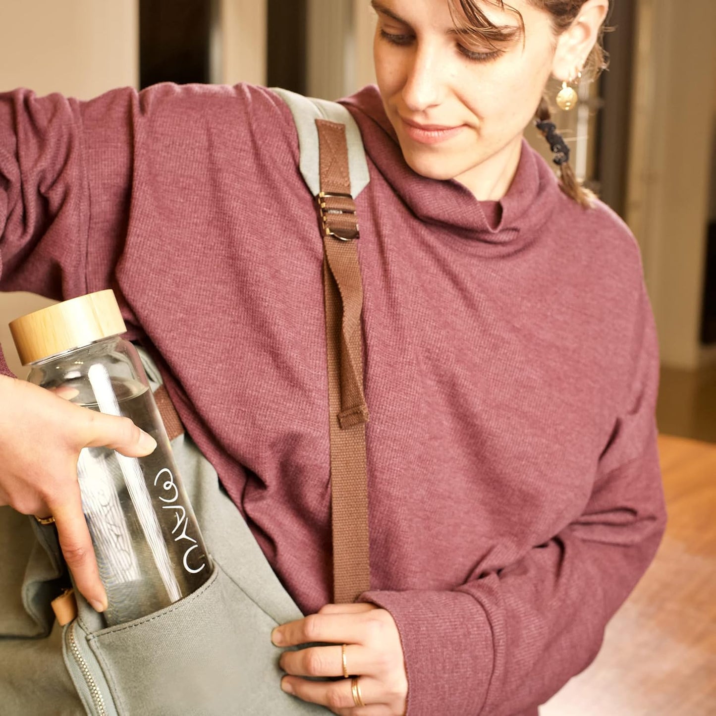 mayu Premium Borosilicate Glass Water Bottles with Bamboo Lid - 3 Size Bundle for Travel, Everyday Use, and Storage | Eco-Friendly and BPA-Free