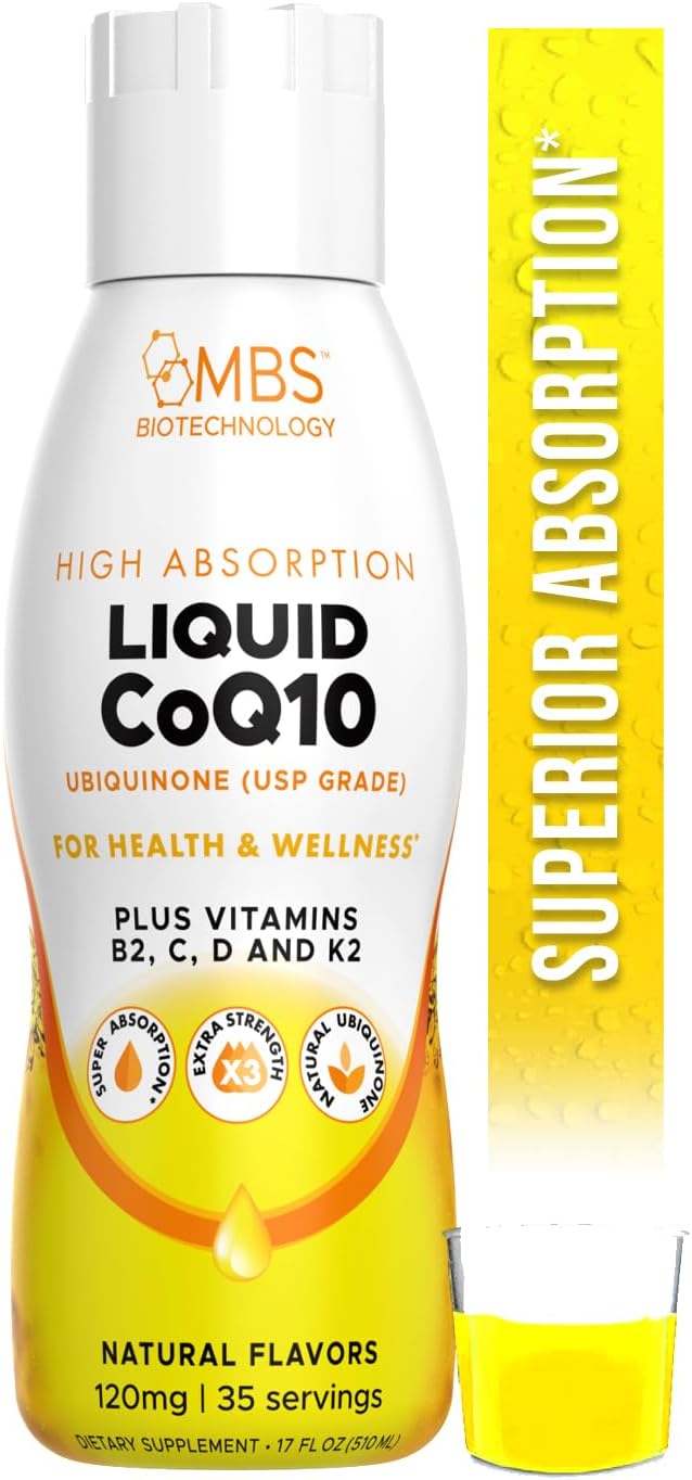 MBS Biotechnology Liquid CoQ10 120mg: Bioavailable Ubiquinone for Heart, Bone, Skin Health - 35 Servings, 17oz Bottle