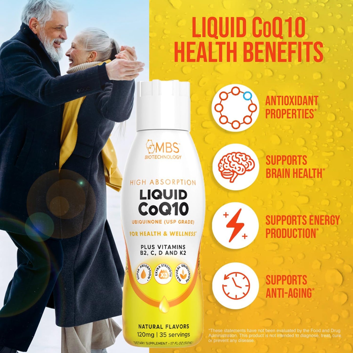 MBS Biotechnology Liquid CoQ10 120mg: Bioavailable Ubiquinone for Heart, Bone, Skin Health - 35 Servings, 17oz Bottle