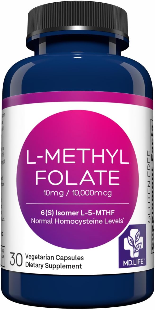 MD.LIFE L-Methylfolate 10mg - Professional Grade MTHFR Supplement - Maximum Potency - 30 Capsules