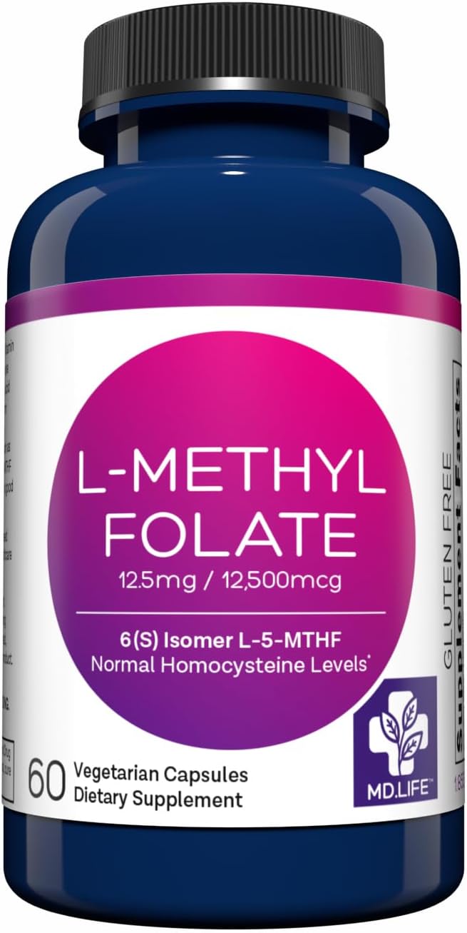 MD.LIFE L Methylfolate 12.5 mg Capsules - Professional-Grade MTHFR Supplement with Essential Amino Acids - Maximum Potency Active Methylfolate