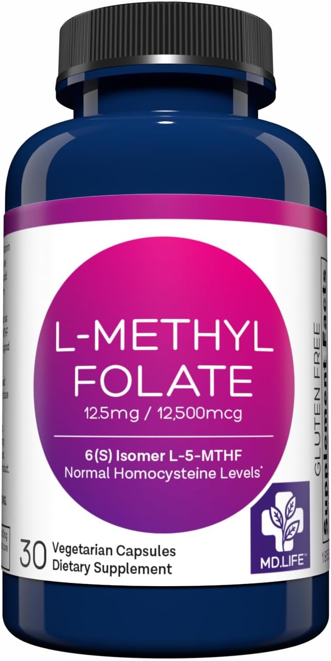 MD.LIFE L-Methylfolate 12.5mg Supplement - High Potency MTHFR Support - 30 Capsules - Essential Amino Acids Formula