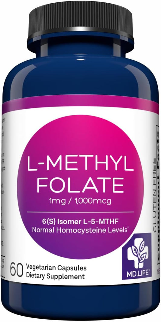 MD.LIFE L Methylfolate 1mg Capsules - High-Potency MTHFR Supplement with Essential Amino Acids - Professional-Grade Active Methylfolate for Maximum Benefits