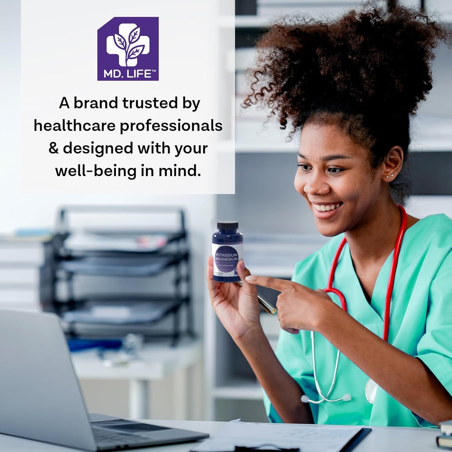 MD.LIFE Magnesium Potassium Complex - 120 Capsules - High Absorption Formula for Vascular Health & Leg Cramp Relief