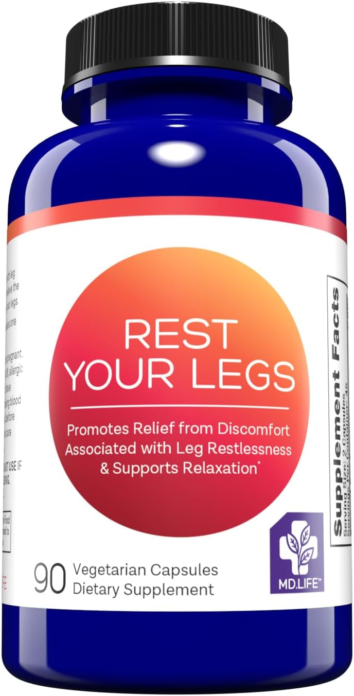 MD.Life Rest Your Legs Capsules - Leg Cramp Relief with Vitamin D3 & Curcumin - Suan Zao Ren for Joint Health & Sleep - 90 Vegan Capsules
