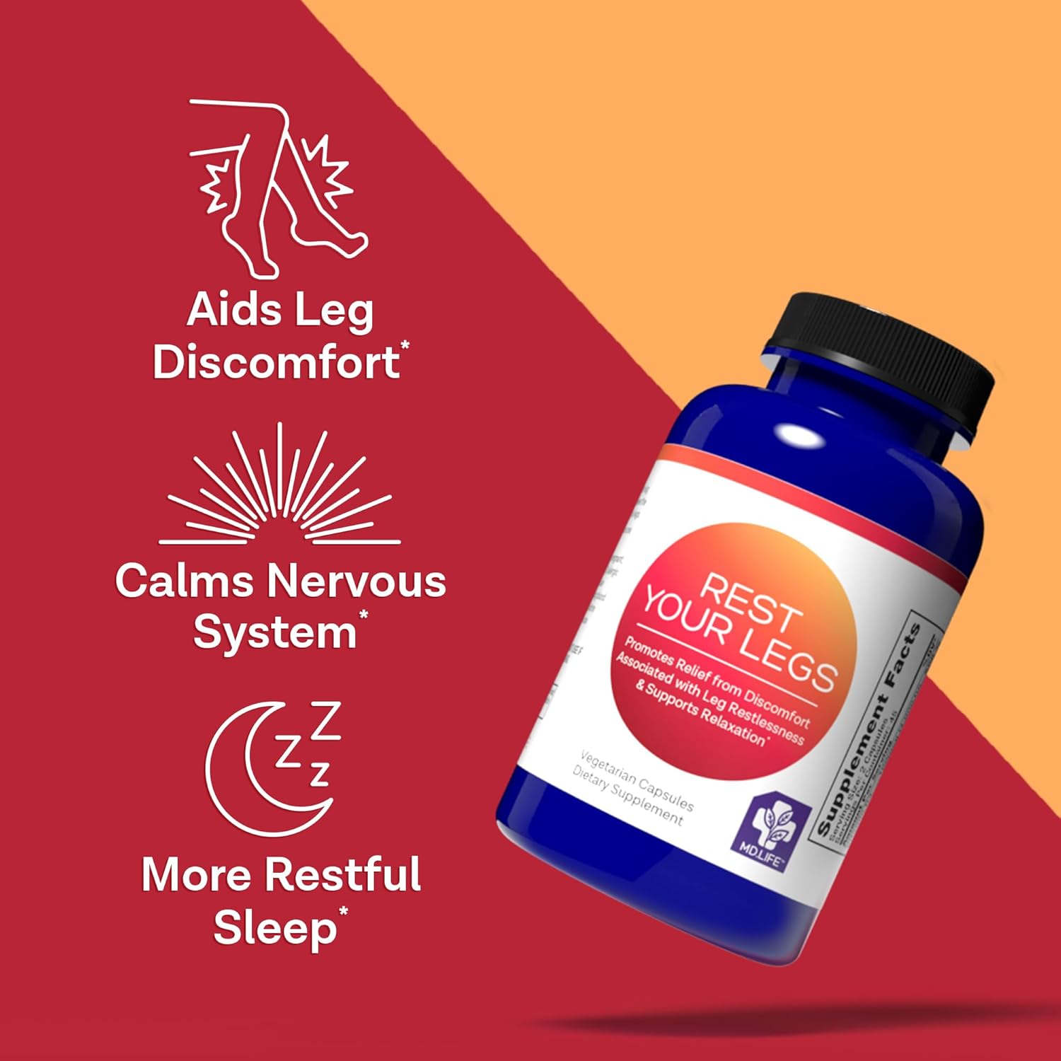 MD.Life Rest Your Legs Capsules - Leg Cramp Relief with Vitamin D3 & Curcumin - Suan Zao Ren for Joint Health & Sleep - 90 Vegan Capsules