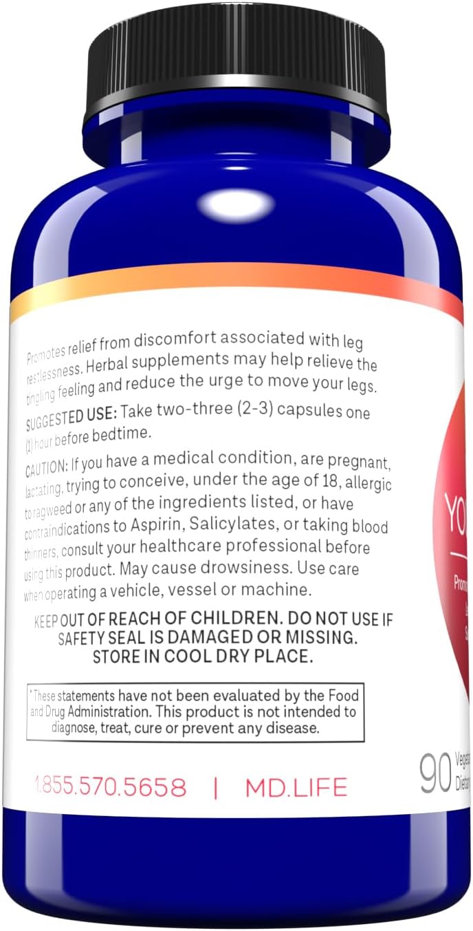 MD.Life Rest Your Legs Capsules - Leg Cramp Relief with Vitamin D3 & Curcumin - Suan Zao Ren for Joint Health & Sleep - 90 Vegan Capsules