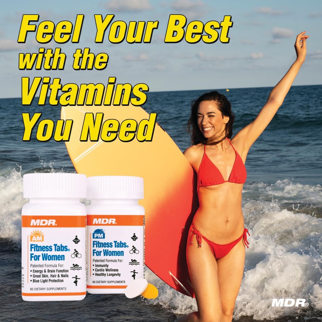 MDR Fitness Tabs Women's Patented Multivitamin for Energy & Fitness - ATP & NAD Support - AM/PM Formulas - 2 Month Supply