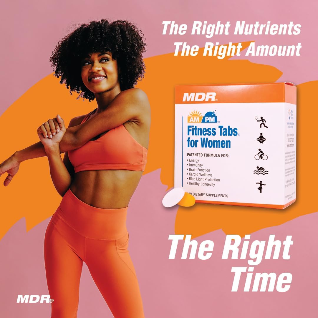 MDR Fitness Tabs Women's Patented Multivitamin for Energy & Fitness - ATP & NAD Support - AM/PM Formulas - 2 Month Supply