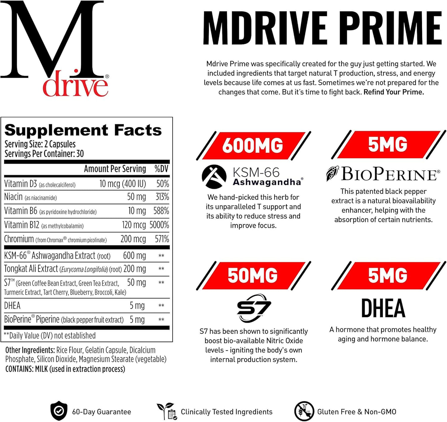 Mdrive Prime Start Supplement Boosts Energy, Strength, Lean Muscle, Digestion, Immune Health, Nitric Oxide, and Recovery