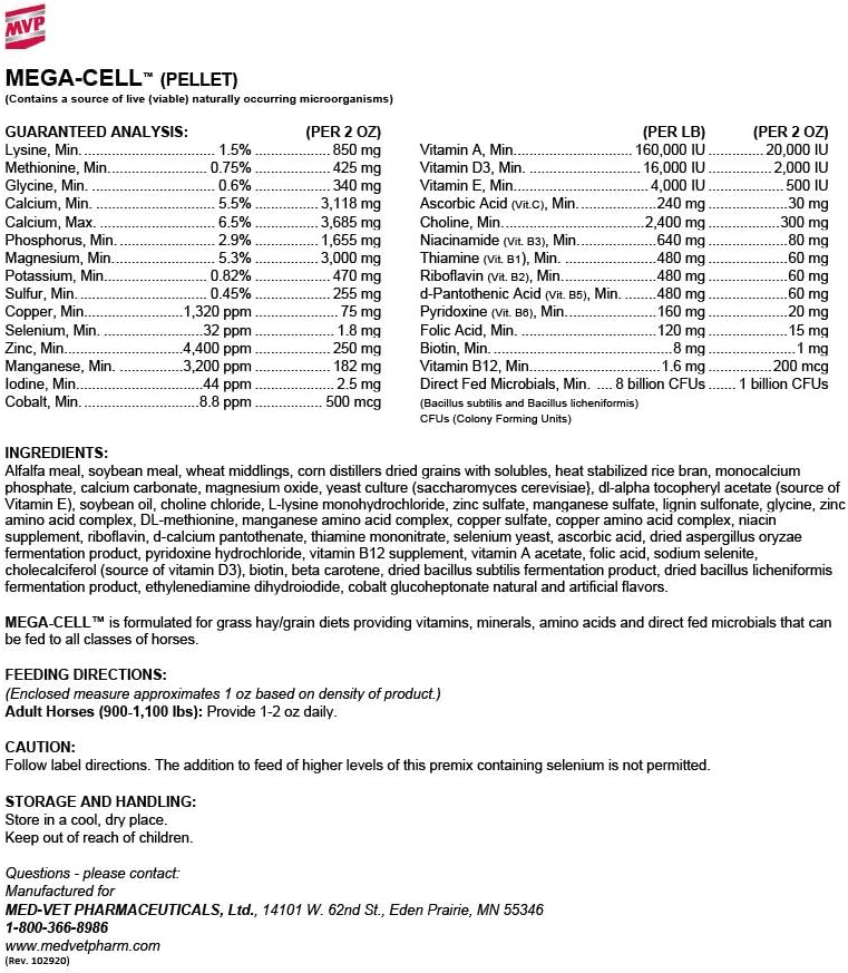 Med-Vet Pharmaceuticals Mega-Cell (10lb) Equine Vitamin & Mineral Supplement for Balanced Support