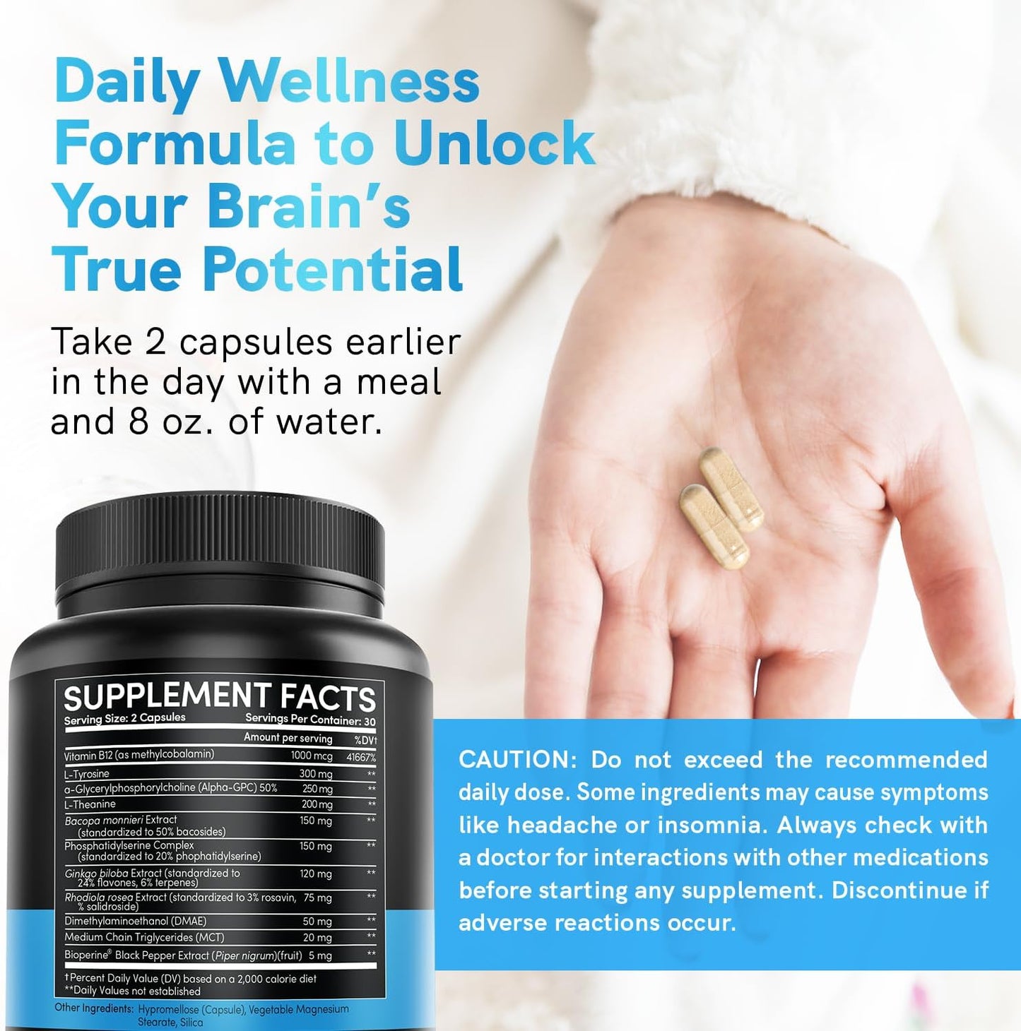 MEDCHOICE 11-in-1 Nootropic Brain Supplements for Memory and Focus - Vegan Formula with Ginkgo Biloba, L Theanine, and More - 60ct x 2 Pack