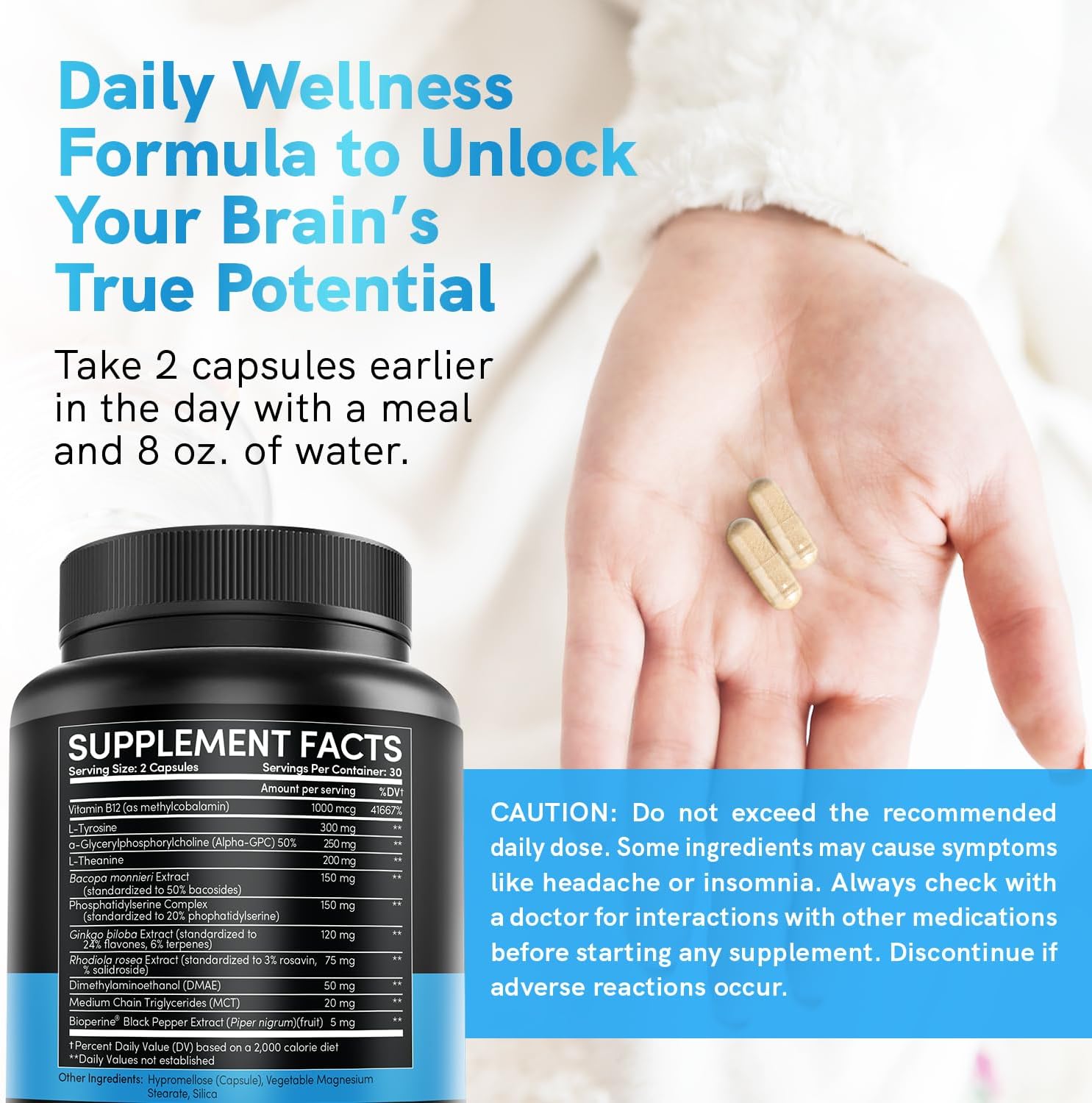 MEDCHOICE 11-in-1 Nootropic Brain Supplements for Memory and Focus - Vegan Formula with Ginkgo Biloba, L Theanine, and More - 60ct x 2 Pack