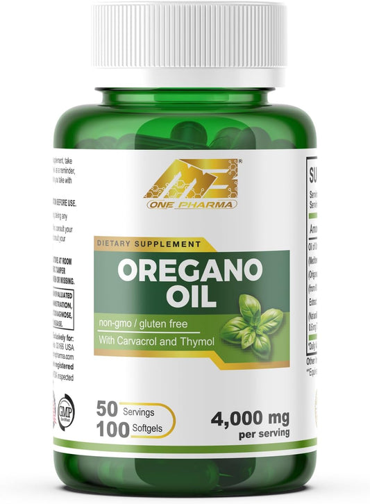 Mediterranean Pure Oregano Oil Extract Liquid Capsules - 4000mg, 65:1 Concentration, Carvacrol, Non-GMO, Gluten Free - Immune & Antioxidant Support