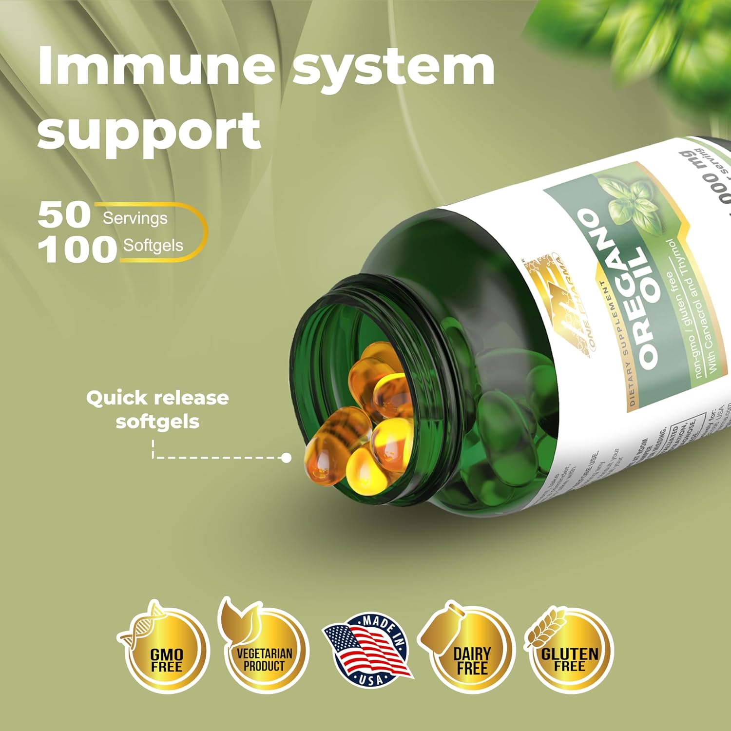 Mediterranean Pure Oregano Oil Extract Liquid Capsules - 4000mg, 65:1 Concentration, Carvacrol, Non-GMO, Gluten Free - Immune & Antioxidant Support