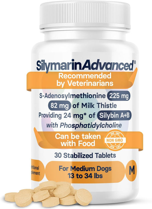 Medium Dog Liver Health Supplement with Silymarin, S-Adenosylmethionine, and Silybin - 30 Tablets
